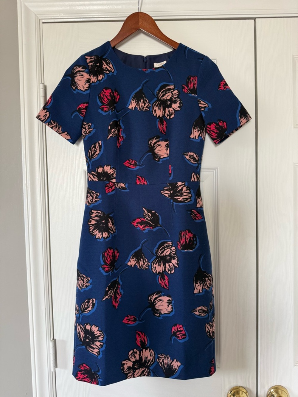 J Crew Blue Floral Midi Dress Office Attire Size 00 - Picture 2 of 9